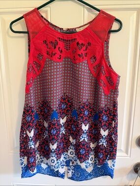 G91. Pale Sky Women's Red Lace Mesh Tank Top (M)